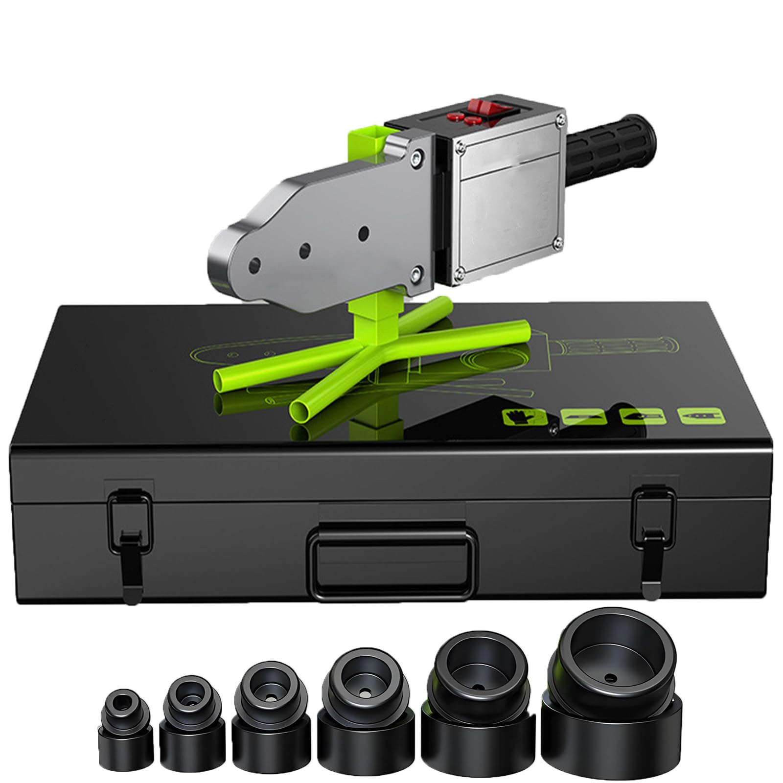 Kit de Soldador de Fusión de Tuberías Unidad de Termofusión de Doble Calentamiento Incluye Soporte en X Mejorado,Estuche de Metal,Cortatubos y Cinta Métrica,para Reparación de Fontanería en el Hogar