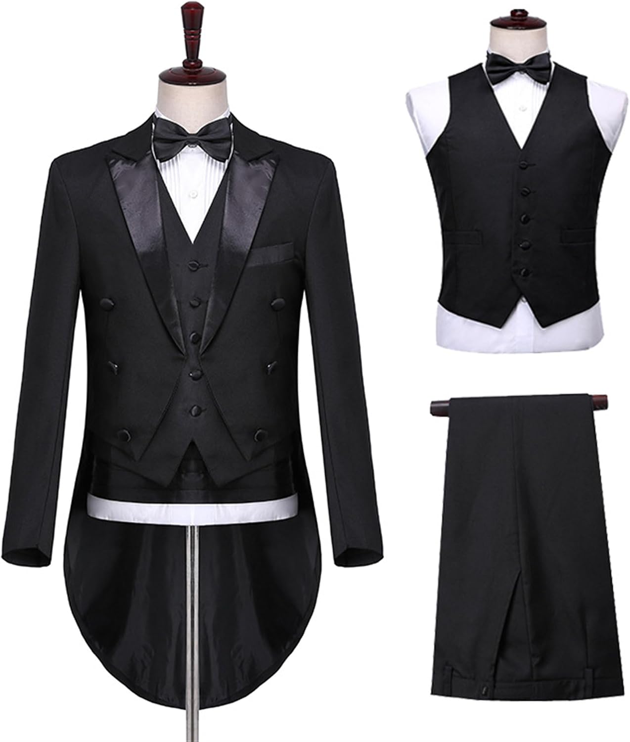 Men Singer Magic Stage Dress Tuxedo Suit Double-Breasted 3 Buttons Formal Classic Tailcoat Shawl Lapel Swallow Tail