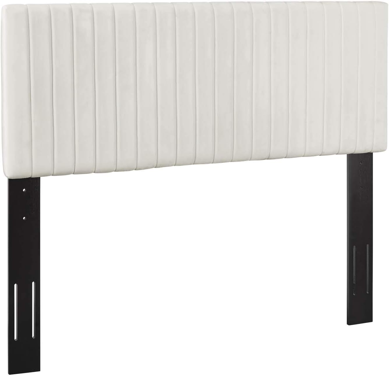 Modway Keira Channel Tufted Performance Velvet Upholstered King Headboard in Ivory