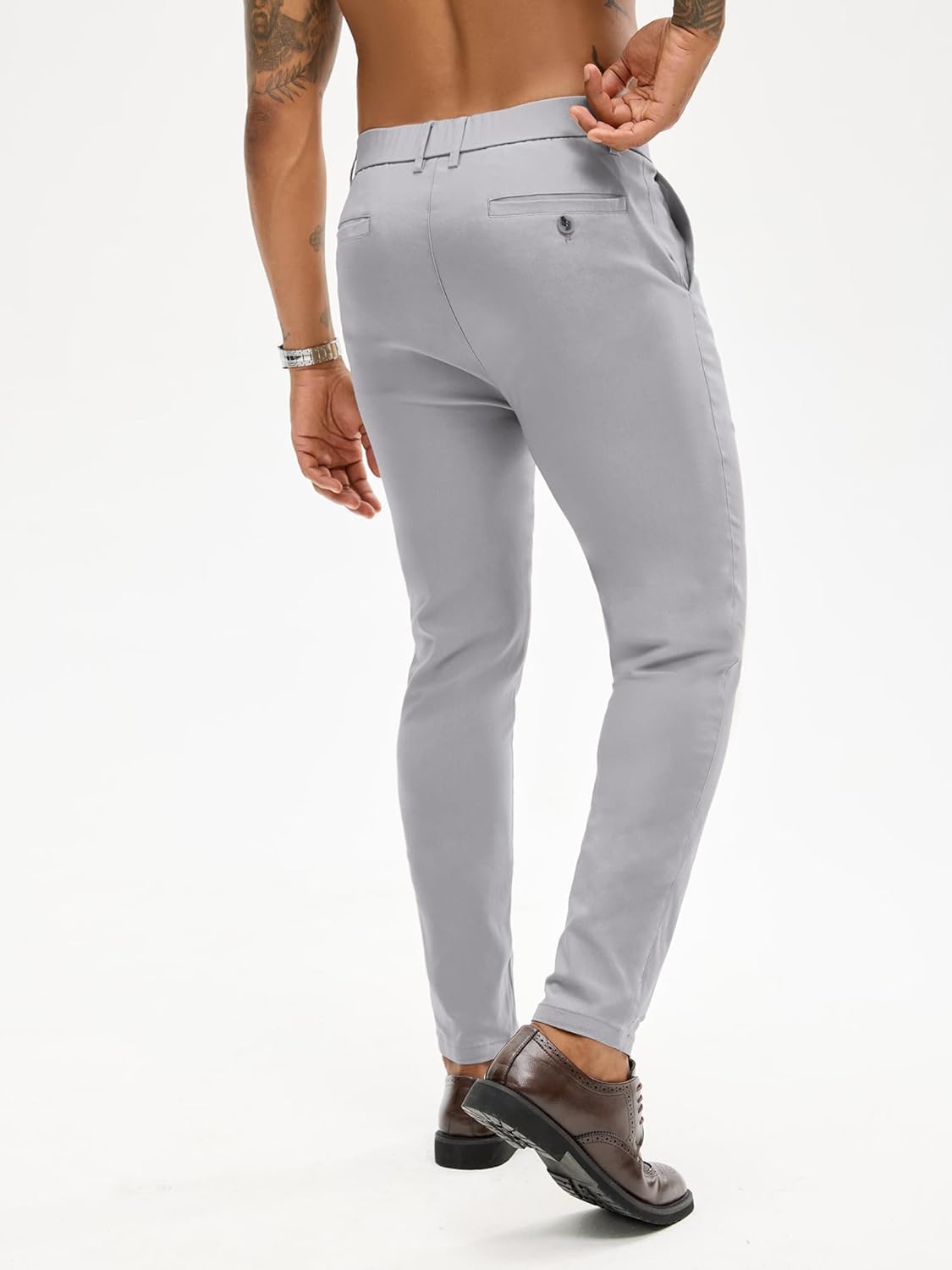 PLEPAN Men's Slim Fit Stretch Dress Pants Skinny Tapered Suit Trousers with Expandable Waist - Image 2