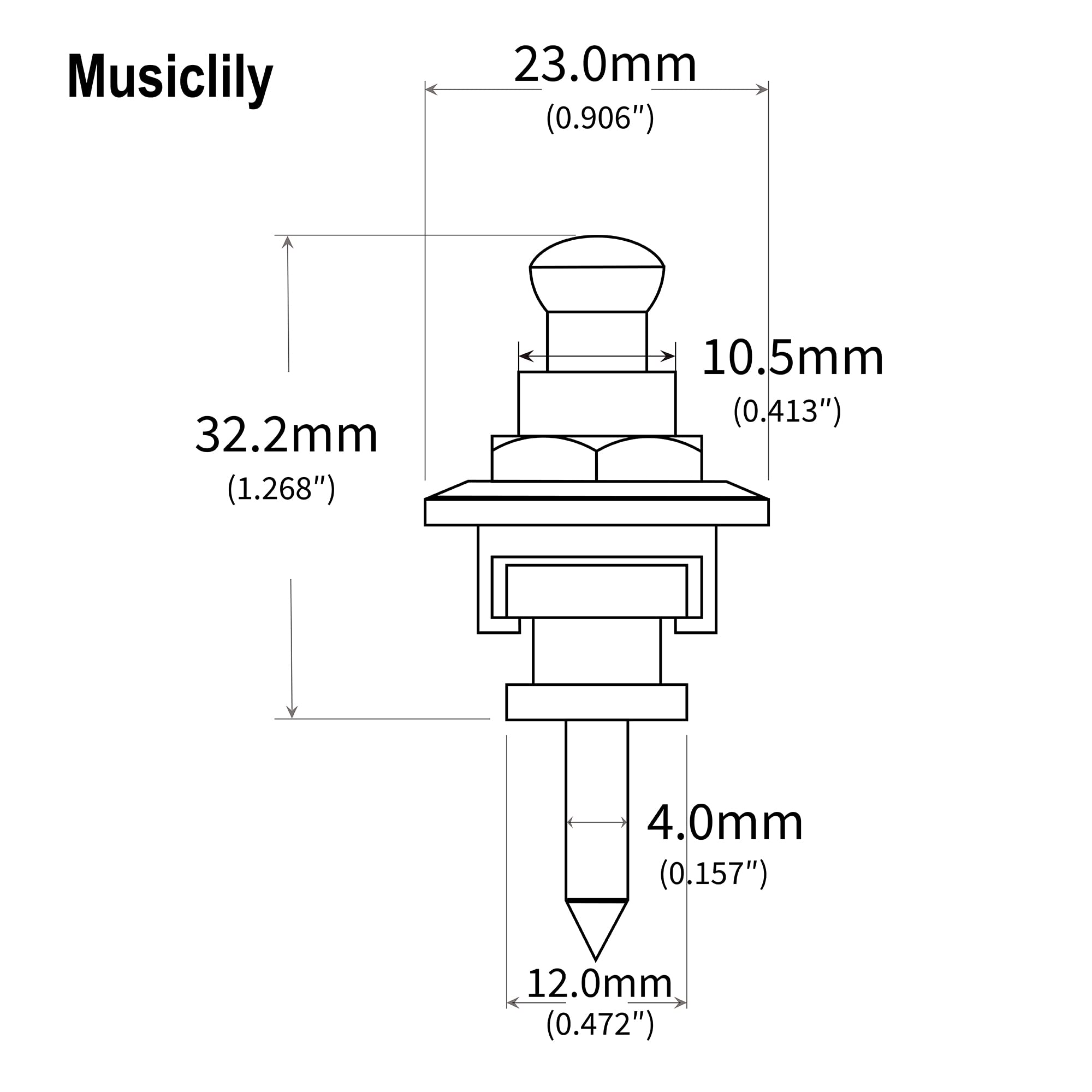 Musiclily Metalowa okrągła główka pasek blokujący do gitary, zamki i guziki, w stylu Schaller-Style, paski bezpieczeństwa do elektrycznej gitary akustycznej lub basu, czarny (zestaw 2 szt.)