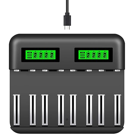 Chargeur Universel EBL C9008 Pour Piles AA AAA C D - 8 Slots Indépendants, écran LCD, Charge Rapide USB