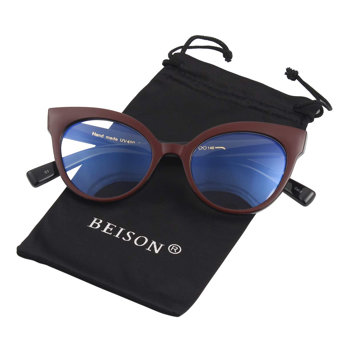 BEISON Womens Cat Eye Mod Fashion Non-Prescription Glasses Frame Clear Lens (Wine red, Clear)