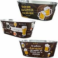 Balde de Cerveja Oval 8L em Metal Galvanizado com Estampas Sortidas – Conserva Bebidas Geladas por Mais Tempo em Churrascos, Happy Hour e Reuniões