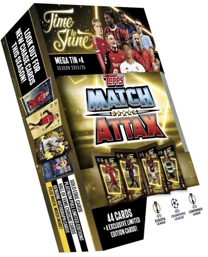 Match Attax 2024/25 Mega Tin - New Collectors Tin 24/25 Topps 1 Random Mega Tin with Exclusive Limited Edition Soccer Cards 2024-2025 Match Attax Cards Perfect for Soccer Fans with Sticker