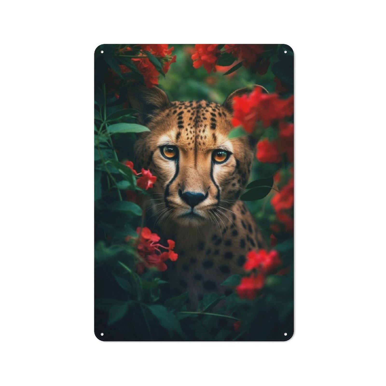 Junmoney Mysterious Cheetah Flowers Tin Sign 30X20cm With For Home Bar Wall, Vintage Decor, Wall Decoration For A Recently Updated Home Bar
