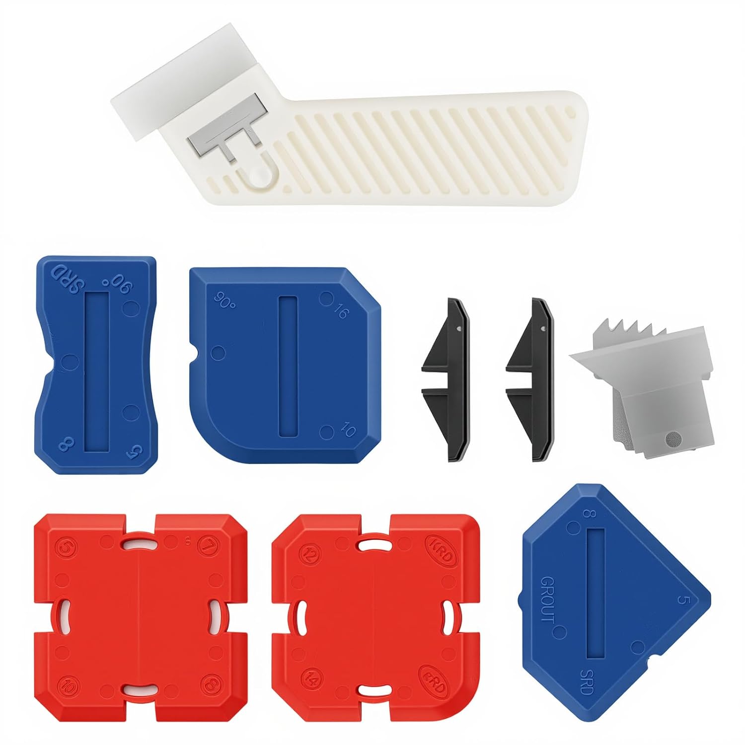 11 Pcs Silicone Caulking Tools and Grout Removal Tool, Silicone Caulk Tools Finishing Kit, Professional Caulking Removal ToolCaulk Finishing Tool Set Sealant Profiling Kit with Guides