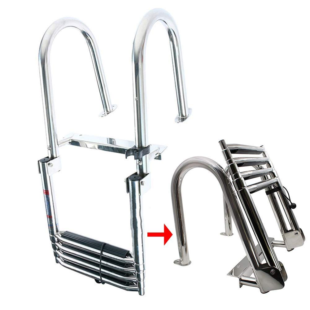 XBSLJ Boat Ladder Pool Ladders 4 Steps Telescoping Boat Ladder Swim Step with Built in Handle, Stainless Steel s for Entry Pontoon Boat Dock，
