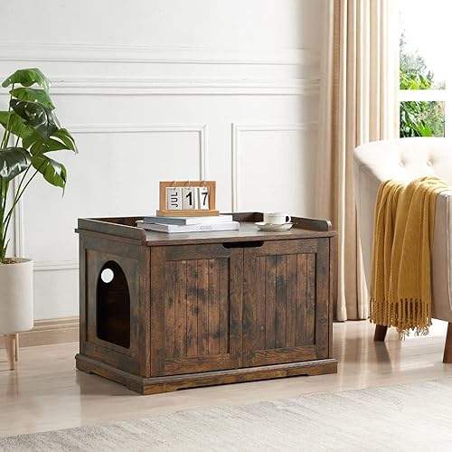 Vista 52 de unipaws – Banco de almacenamiento y orinal para gatos, cubierta de caja de arena con estructura de madera resistente, almacenamiento amplio, fácil