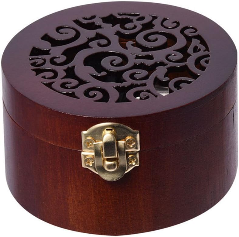 Cuzit Vintage Round Clockwork Wooden Musical Box Tune Swan Lake Christmas Music Box for Kids Girls Women