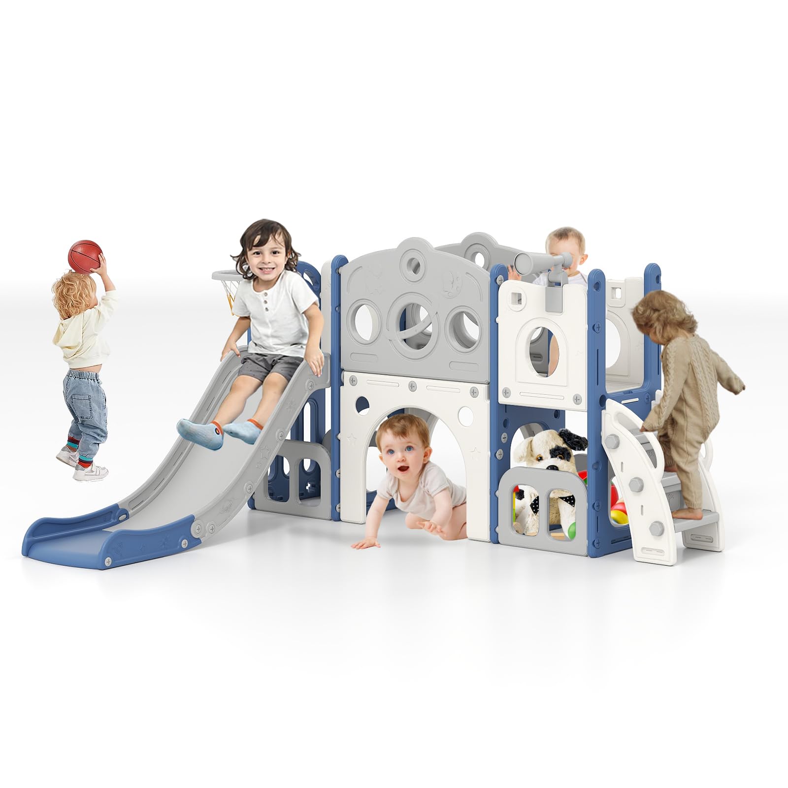 Kinquat 8 in 1 Toddler Slide, Blue & Grey, Climber, Toddler Slide, Age 1-8, Indoor Outdoor Playground