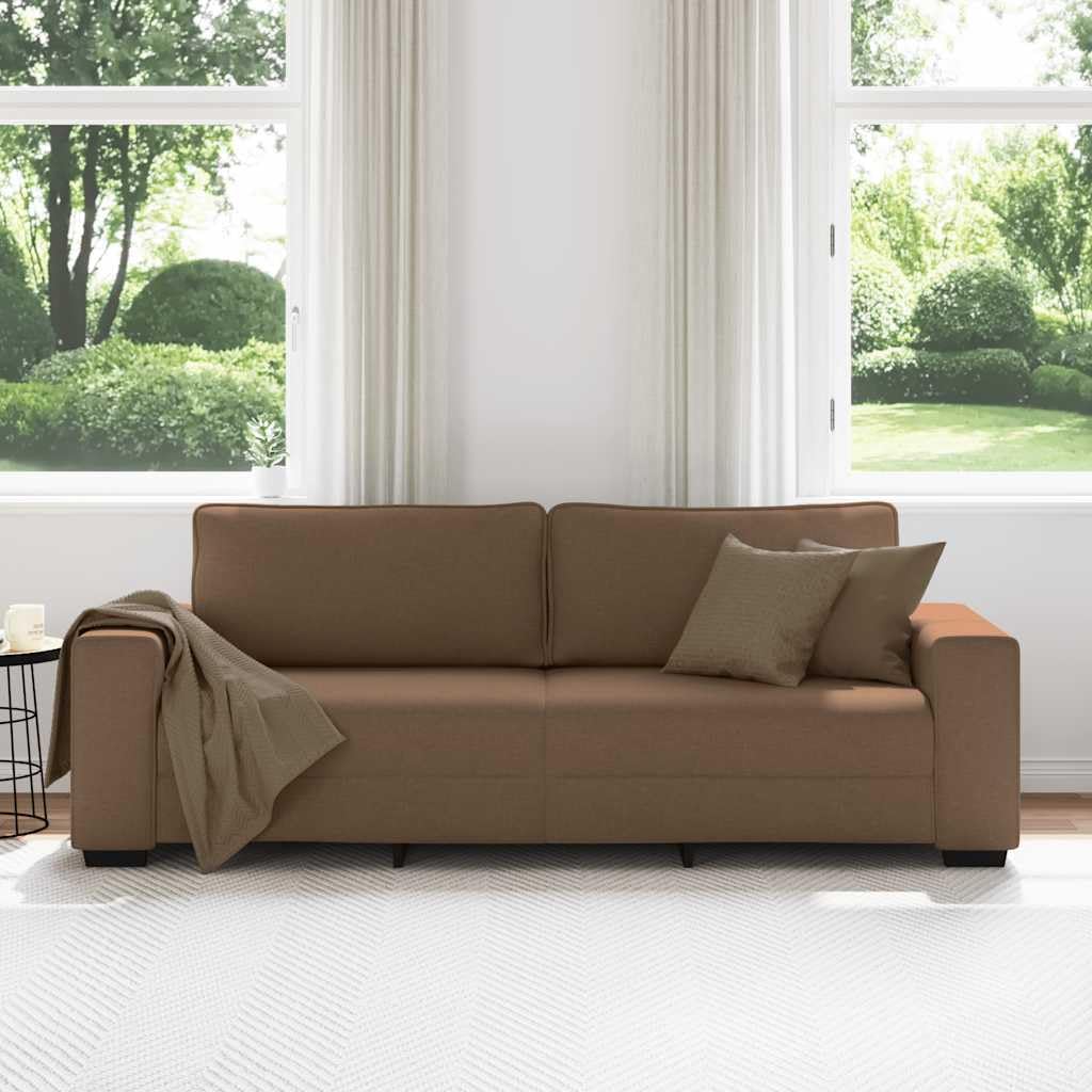 Canapé 3 Places Marron en Tissu avec Coffre de Rangement Structure en Bois et métal idéal pour Salon, séjour ou Bureau Dimensions 220x77x82 cm