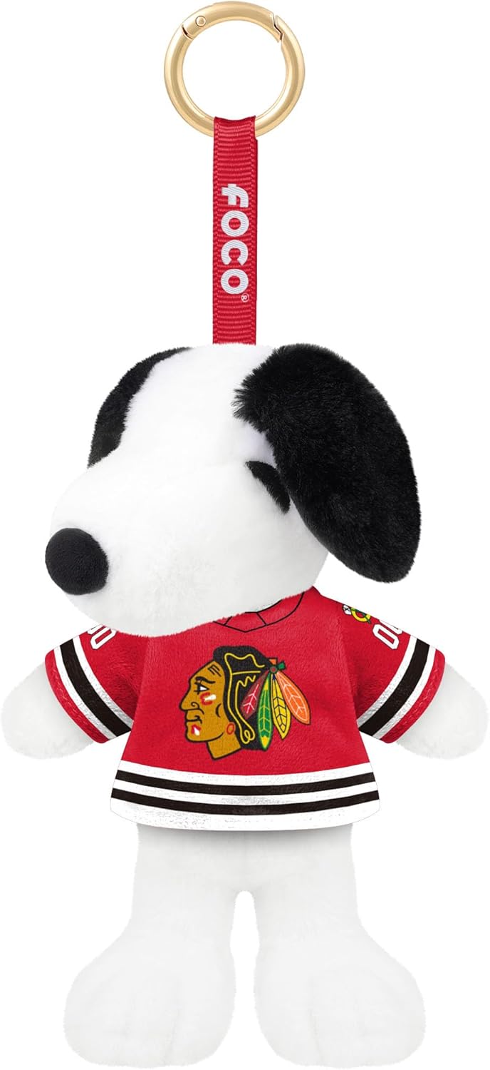 FOCO Chicago Blackhawks NHL Plush Snoopy Peanuts Bag Charm Keychain