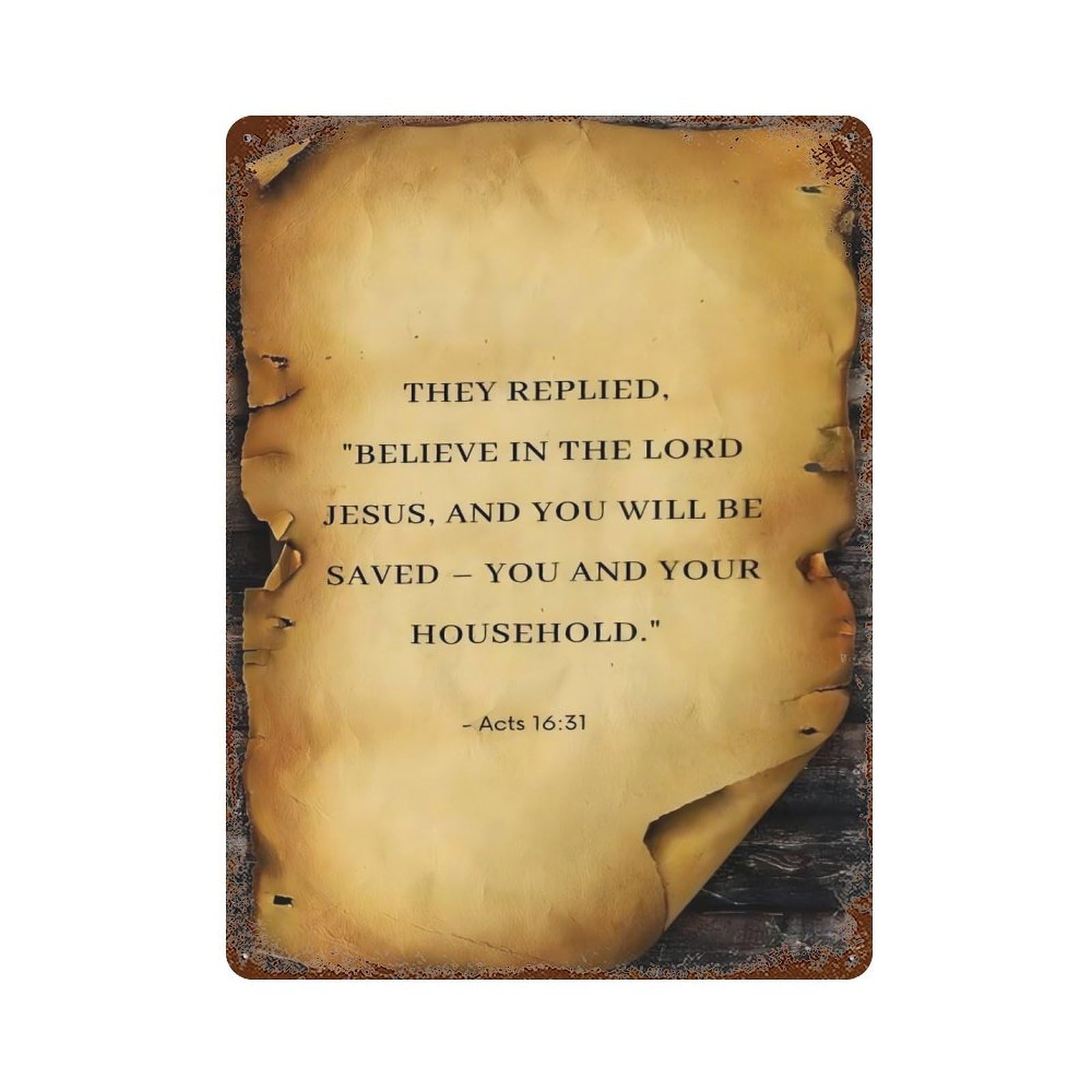 xiaoxiaoshen Acts 16 31 Vintage Scripture Quote Wall Decor Art Metal Tin Poster Modern Home Decor Art Home Bar Shop Decorations Vintage Sign 40x30cm