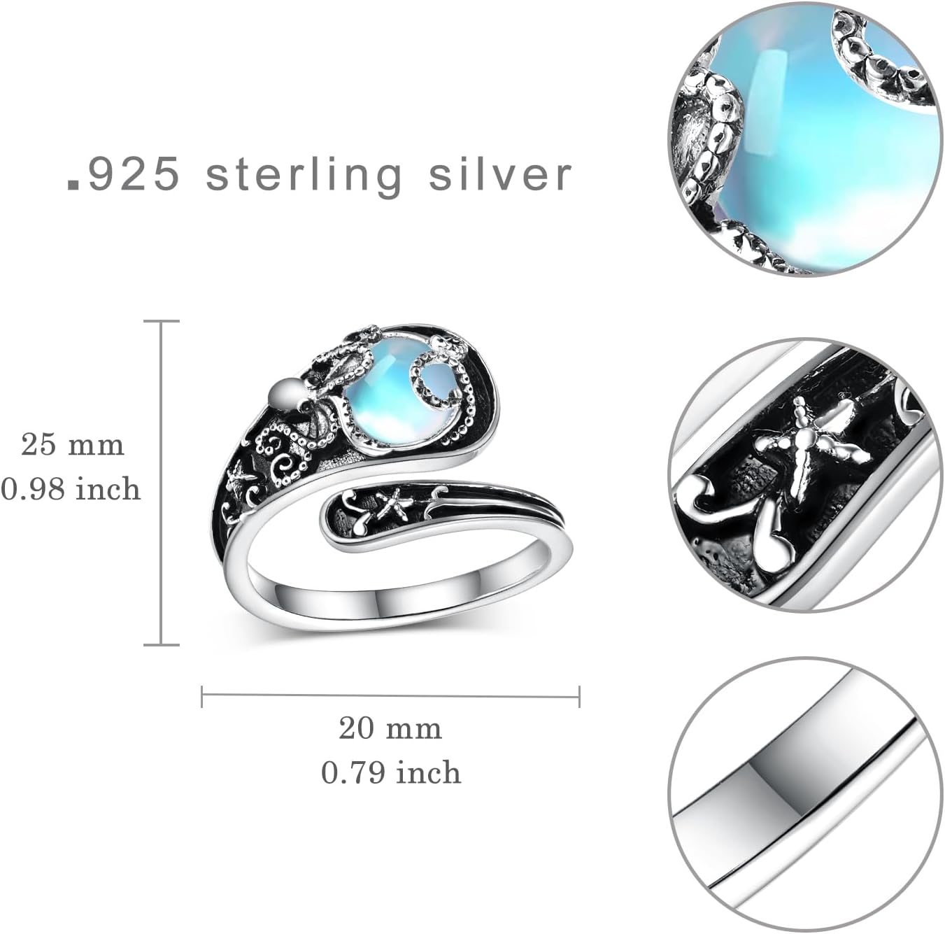 Spoon Rings Sterling Silver Opal/Blue Opal/Turquoise Thumb Rings Vintage Thumb Rings for Women - Image 4