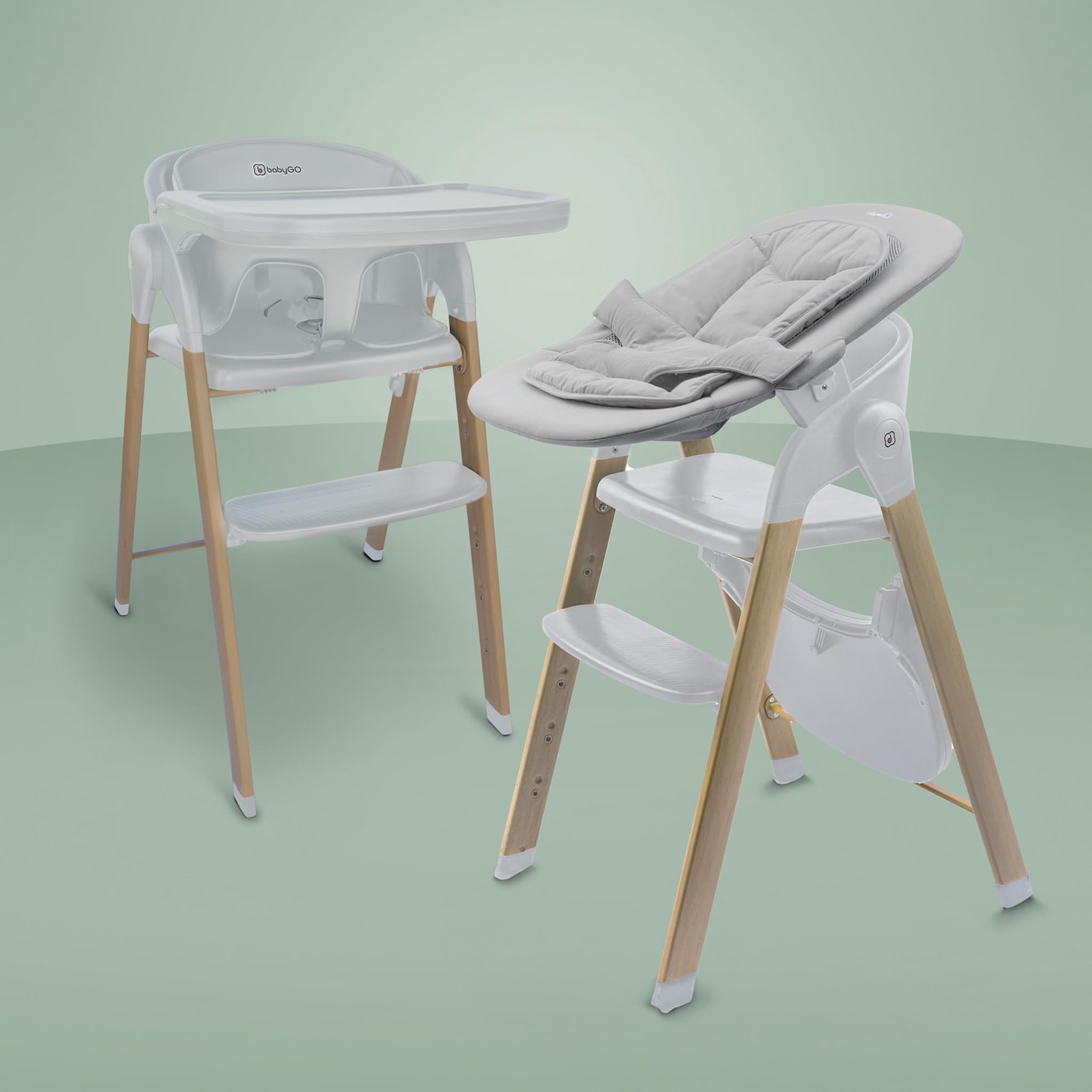babyGO Levels Hochstuhl Newborn – mitwachsender Hochstuhl, klappbar, belastbar bis 110 kg, verstellbare Fußstütze, abnehmbarer Tisch (Weiß)