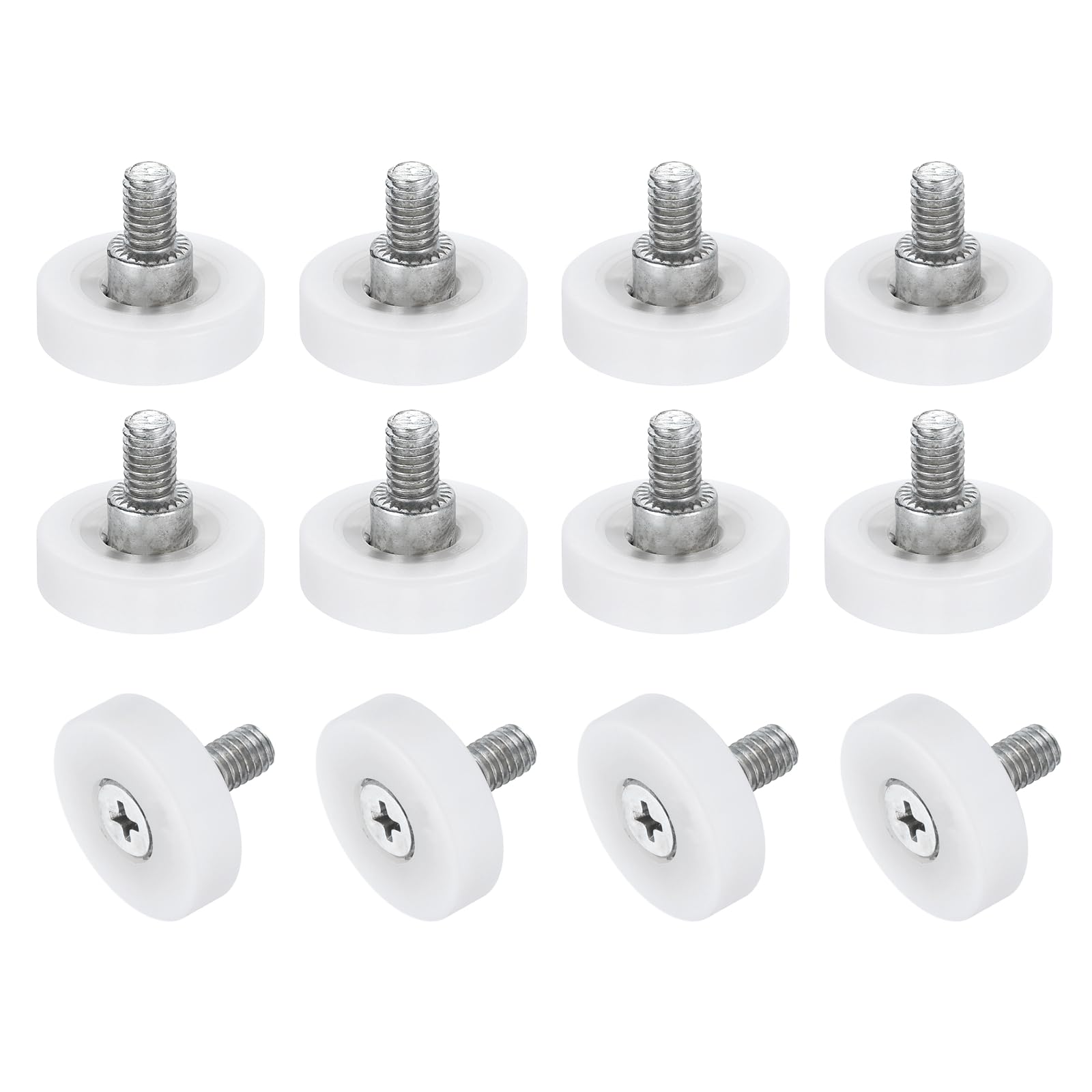 sourcing map 12Pcs 25mm Drawer Rollers, Plastic Positioning Pulleys Flat Surface Small Drawer Pulley Bearing Replacement Wheel for Furniture Parts Cabinet Cupboard Slides(M6x8.5mm Thread)
