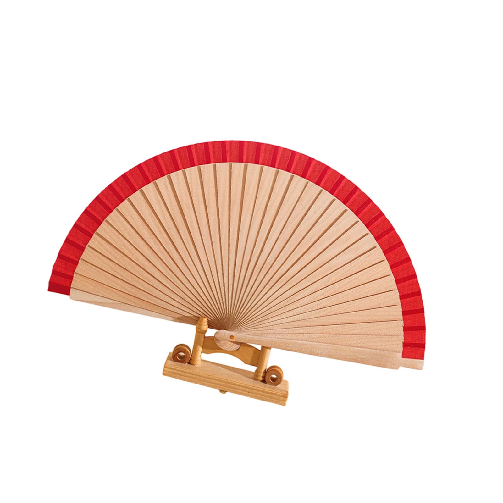 Msioytog Red Simple Folding Wooden Fan Foldable Handheld Fan Decorative Hand Fanned, Photography Props For Wedding Home Decorations Wooden Hand Wood Handheld Folding