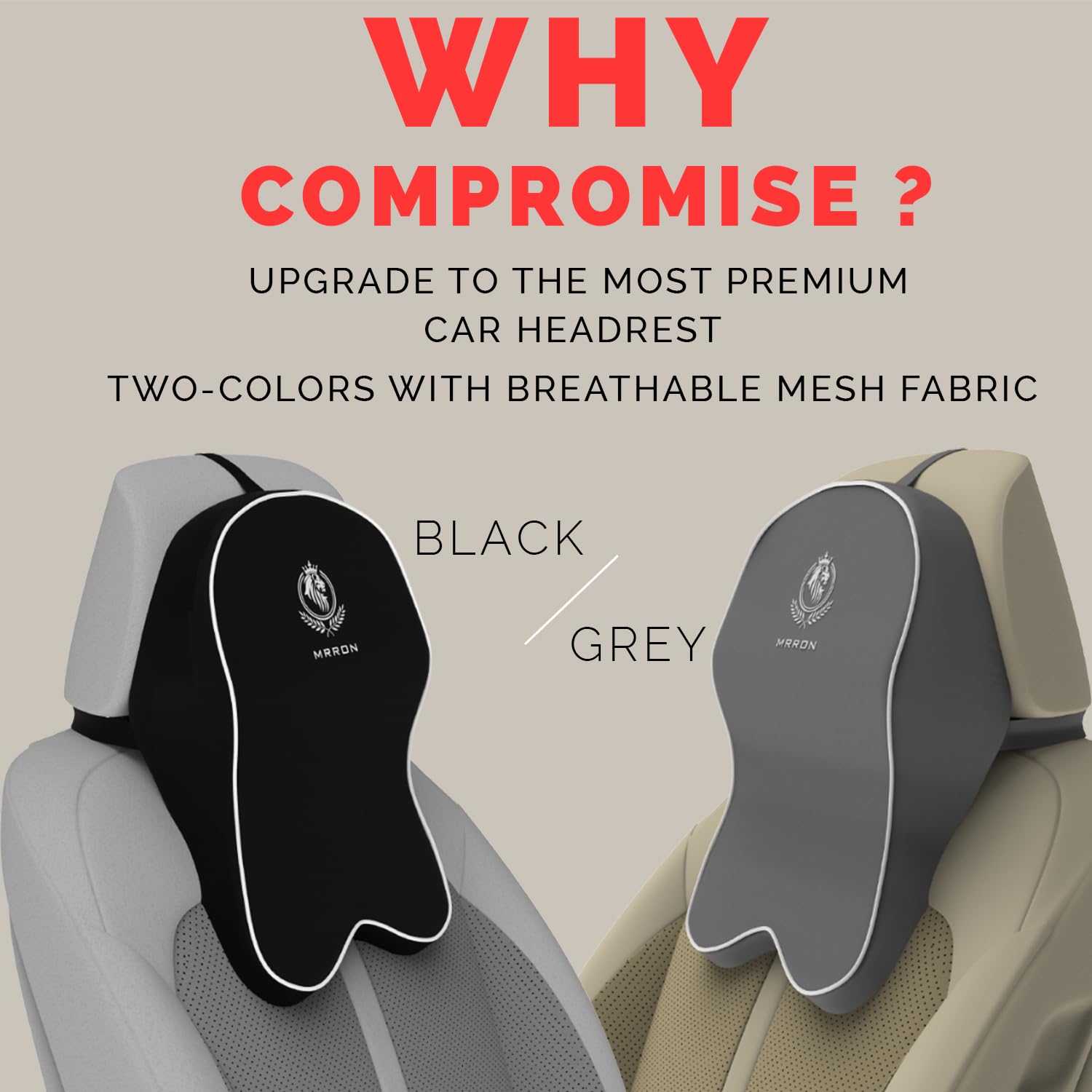 MRRON Supreme Memory Foam Headrest Neck Rest Cushion - Ergonomic Car Neck Pillow Cervical Support for Neck Pain Relief in Office, Driving Adjustable Height Band. (Pack of 2, Black)