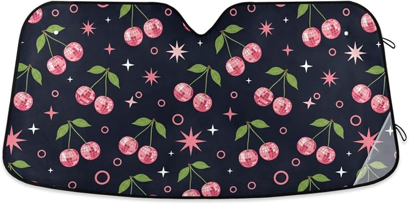 Protetor Solar para Para-brisa Dussdil com Estampa de Bolas de Disco Vermelho, Refletivo, Dobrável, 80 x 145 cm
