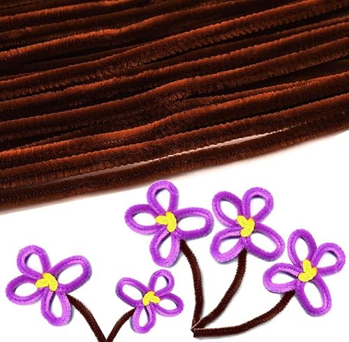 Miniatura 4 de Juego de 300 limpiadores de tuberías color marrón navideño que incluye 100 tallos de felpilla marrón, 100 piezas de ojos Google, 100 pompones rojos