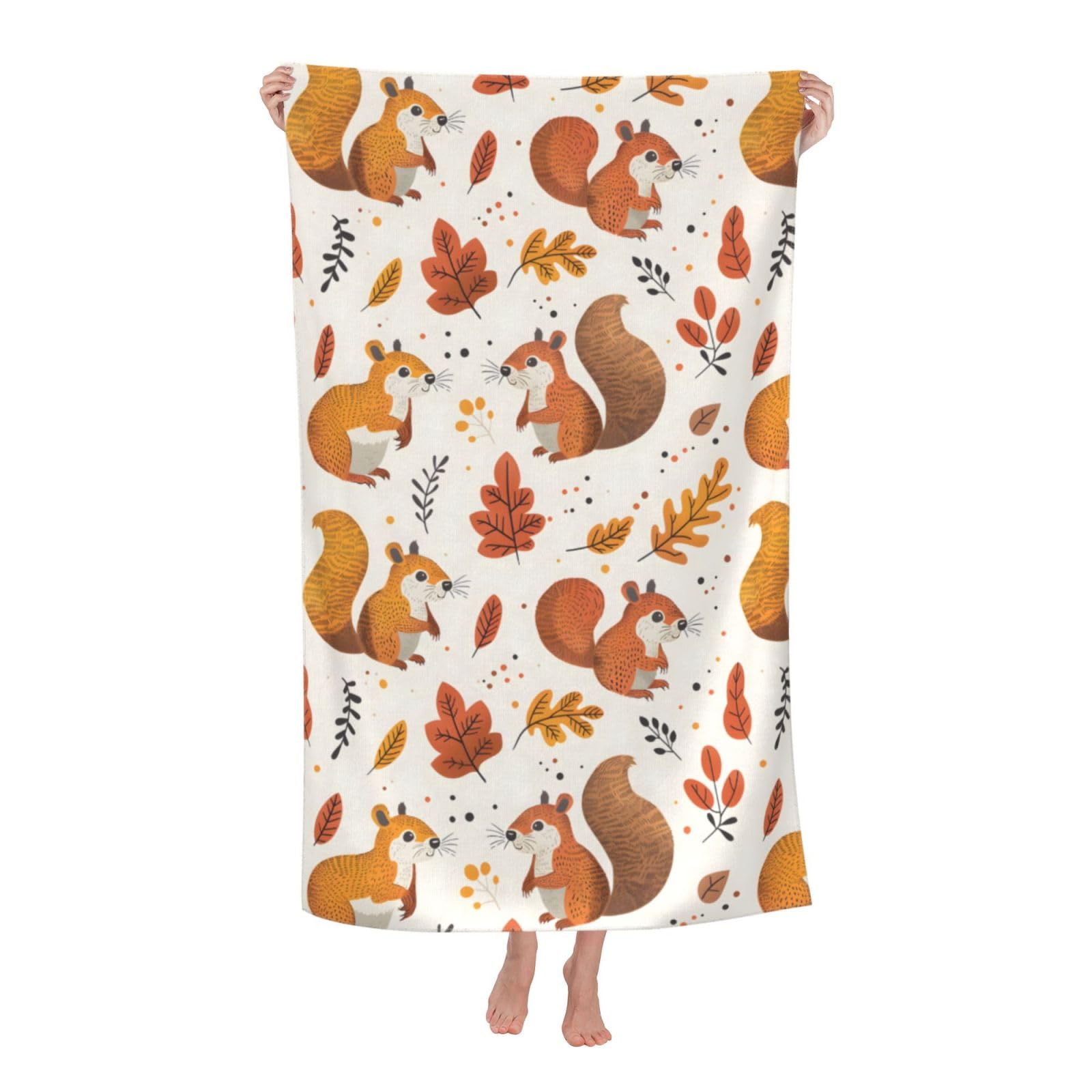 HLBSDM Adorable Squirrel Beach Towel Microfiber Quick Dry Sand Proof Lightweight Bath Pool Playful Squirrels Towel for Women Adults Kids Soft Absorbent Towels for Swim Travel Sports 32×52 in