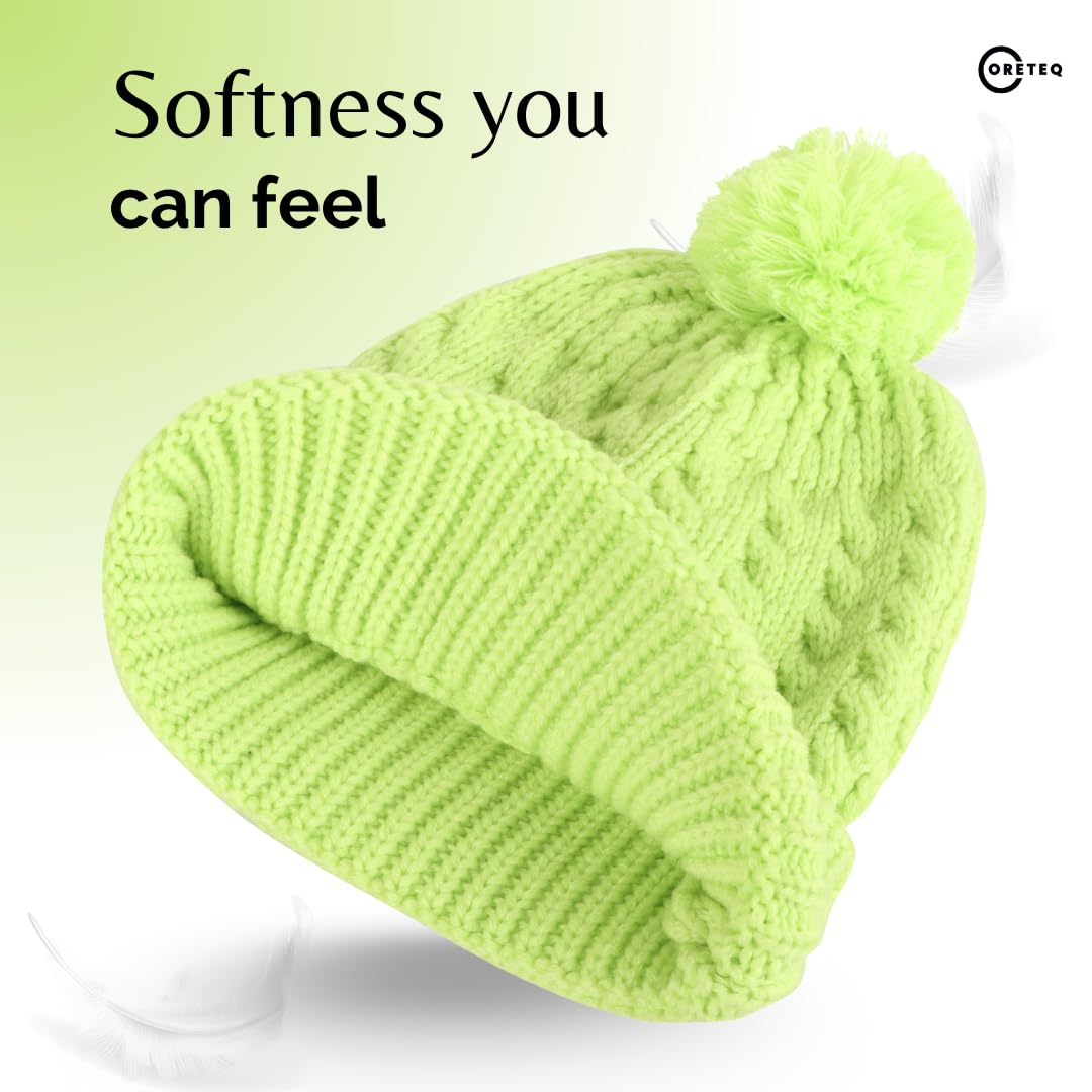 Coreteq Kids Soft Wool Winter Beanie Cap with Pom - Soft, Cozy & Warm Garam Topi - Stylish Woollen Winter Wear Cap for Girls & Boys - Acrylic Wool, Kids, 4-10 Years, Lavender 2