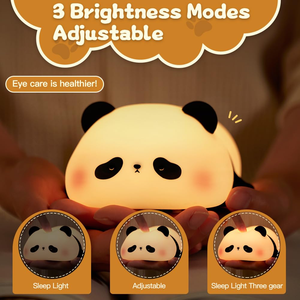 URAQT Luz Nocturna Infantil, Panda Luz Nocturna Infantil de Silicona, 3 Niveles Brillo Ajustable y 30Minutos Temporizador, USB Recargable LED Lámpara Nocturna Regalo para Niños y Bebés (Panda Papa)