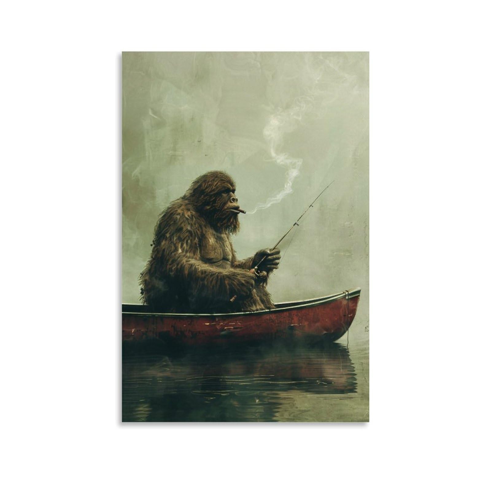 HUERYRYHY Sasquatch Canoe Fishing Hour 03 Poster Wall Art Canvas Vintage Aesthetic Painting Decor for Rooms 24x36inch Unframe-style