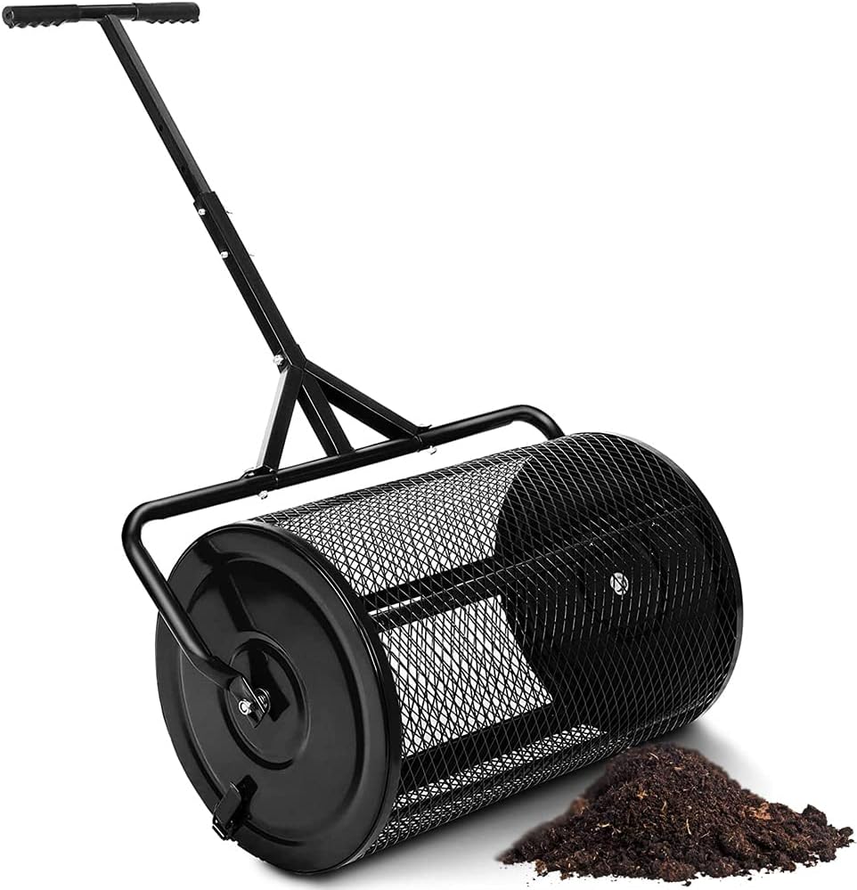 Metal Peat Moss Spreader, 24In Compost Spreader for Lawn Garden Yard T Shaped Handle Moss Lightweight for Planting, Seeding