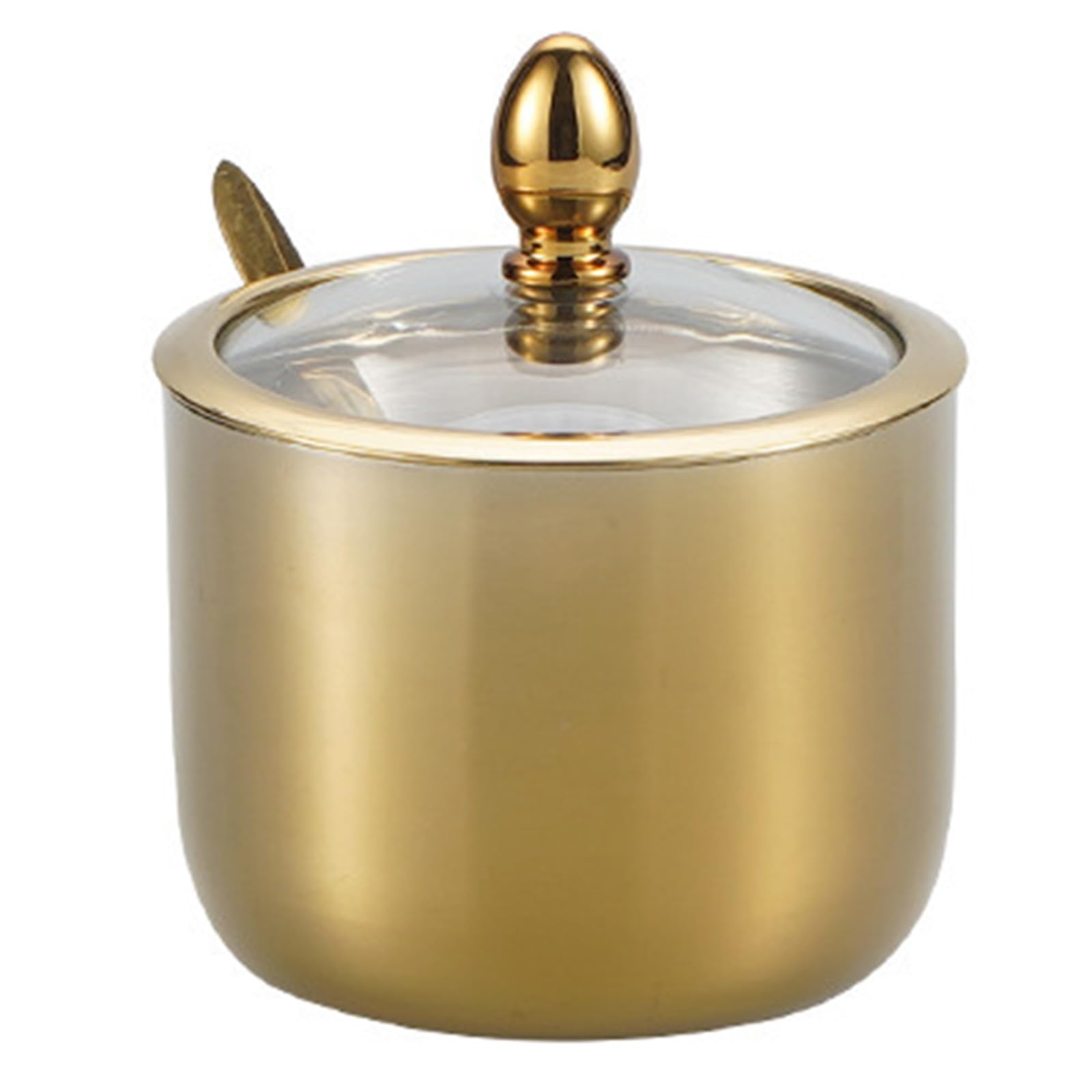Pffiocix Stainless Steel Sugar Container Glass Lid Kitchen Storage Jar for Storing Salt Candy Seasoning Gold Seasoning Box