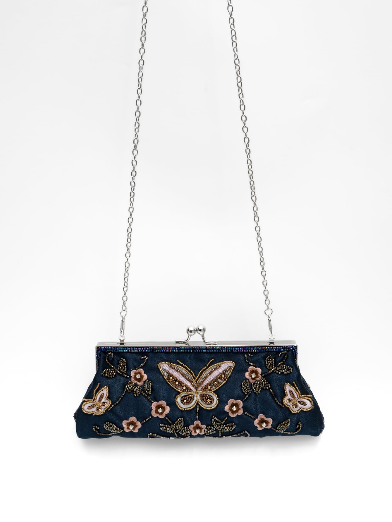 Elegante bolso de noche vintage con cuentas florales y mariposas para mujer, para novias, bailes, fiestas y formales