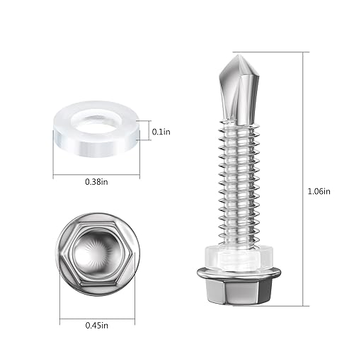Miniatura 2 de (100 piezas) #12×1-12" cabeza de arandela hexagonal de acero inoxidable 410 tornillos autoperforantes de chapa de metal Tek