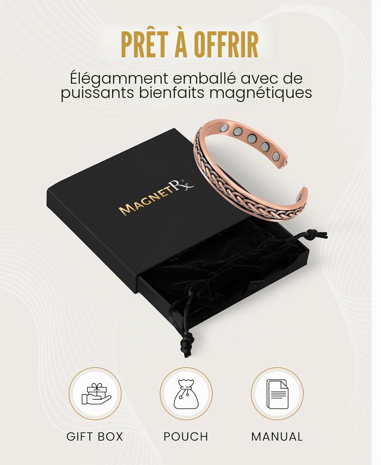 MagnetRX® Pure Copper Magnetic Bracelet - Magnetic Copper Bracelets for Men - Adjustable Cuff (Copper Woven Inlay)