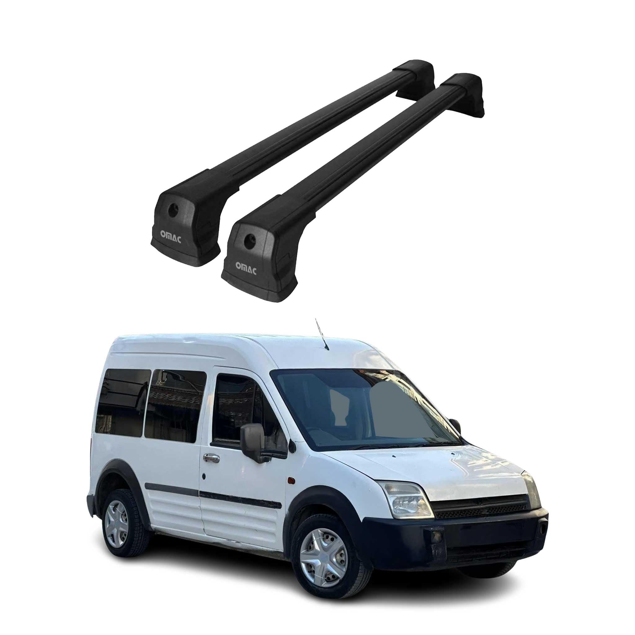 OMAC Barras de Techo Transversales Compatibles con Ford Transit Connect I 2003-2013 – 2 Stangen – con Llave – Aluminio Negro
