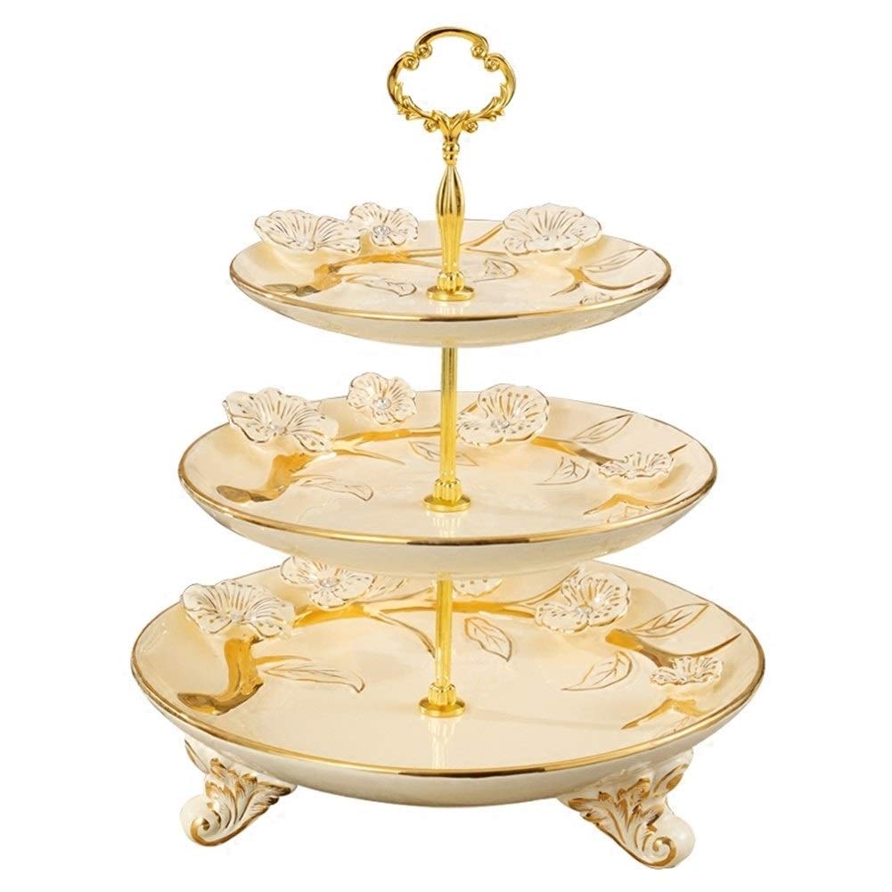 ZTCHSENZT Ceramic Dried Fruit Plate Three-Layer Afternoon Tea Dessert Plate Multi-Layer Fruit Skewer Plate Basket,
