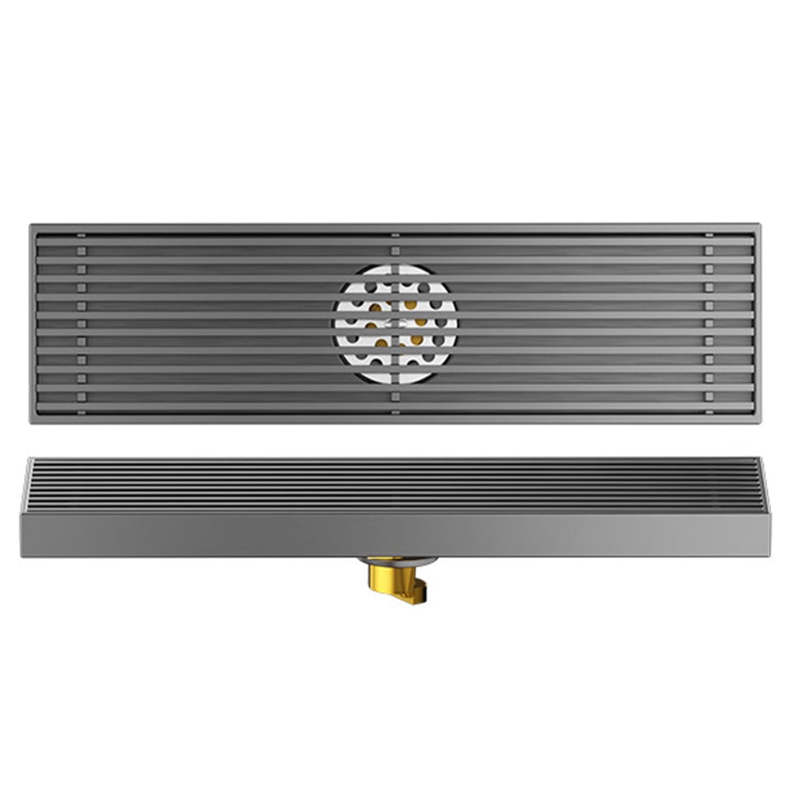 KLGFBDC Linear Shower Drain with Hair Strainer, Floor Drain for Kitchen Bathroom Garage, Rectangular Drainage Channel