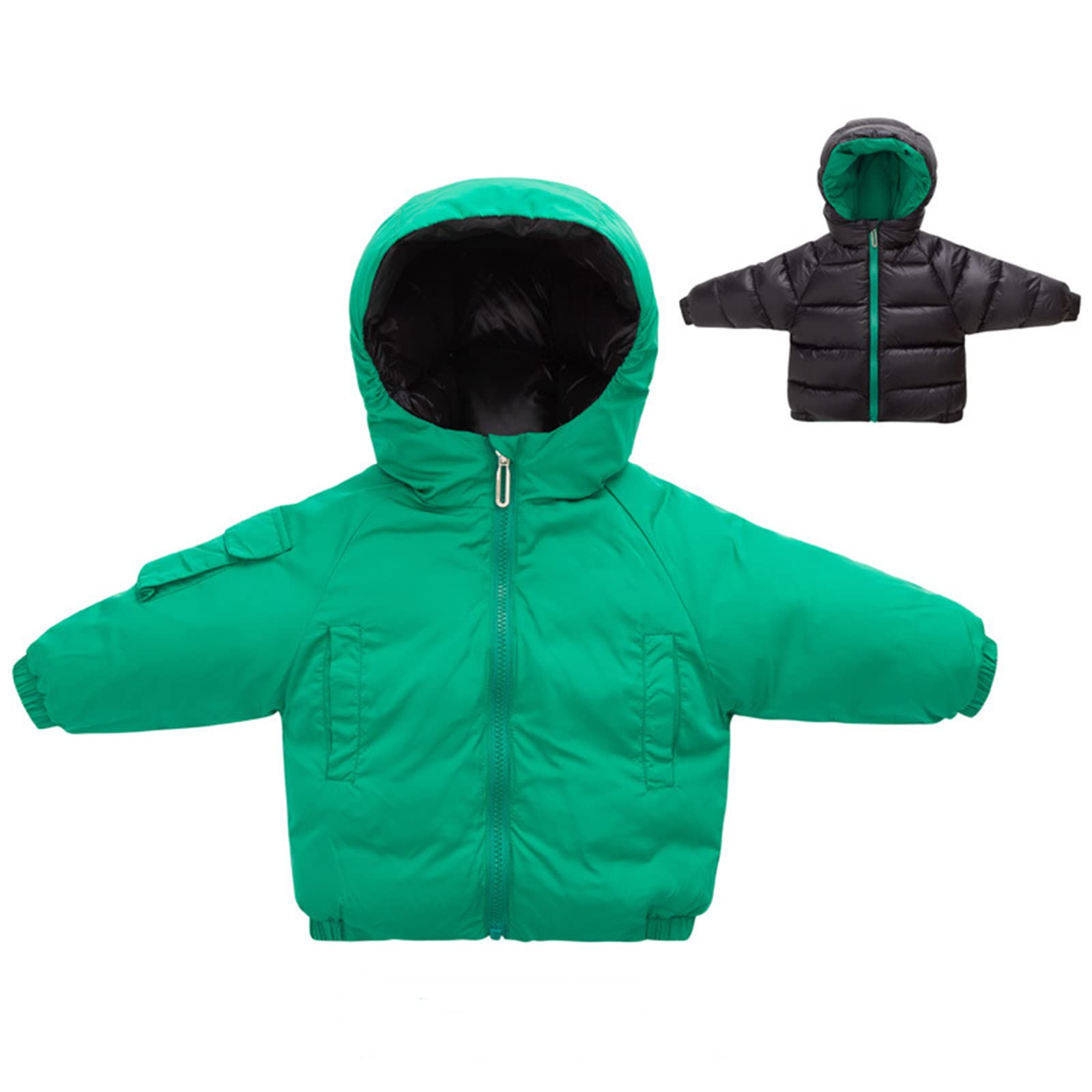 Piumino Double-Face Ispessito per Bambini Inverno Ragazzi e Ragazze Piumino Bianco con Cappuccio Invernale Capispalla Caldo Antivento,Green,9(100CM16KG)