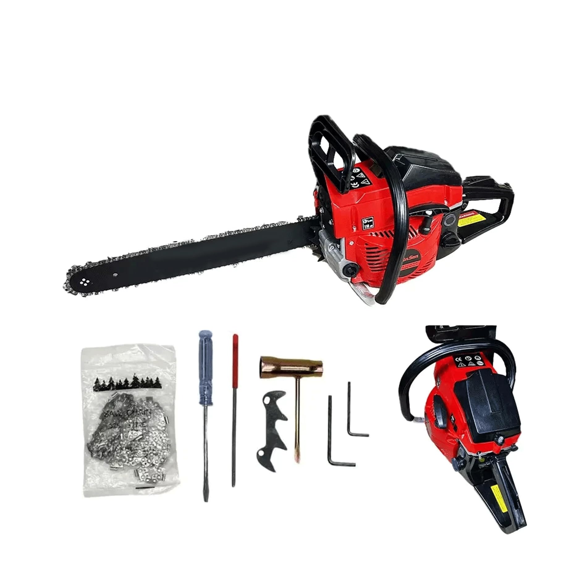 Motosega a Scoppio Professionale 52cc, Barra 50cm, Lunghezza Taglio Utile 45cm, Sistema Antivibrazione e Freno Catena di Sicurezza, Alimentazione Benzina, Ideale per Taglio Legna e Potatura