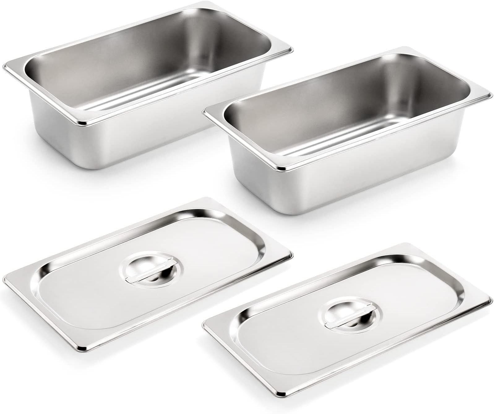 Kingrol 2 Pack 1/3 Size Hotel Pans with Lids, 35/8" Depth, 22 Gauge Steam Table Pan