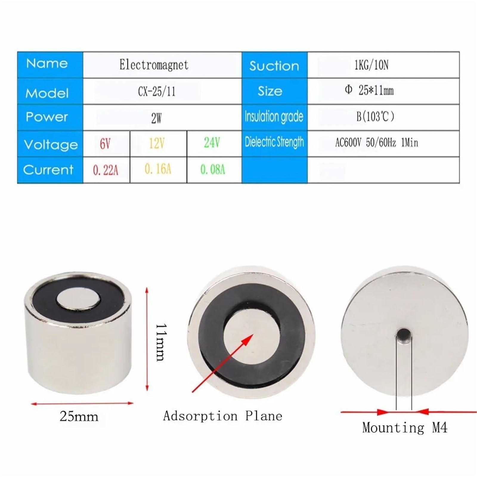 25 * 11mm Aspirazione 5kg Mini Elettromagnete Solenoide 12v Elettromagnete 12 Volt Piccolo Elettromagnete Bobina 24v 5v Magnete Elettrico(24V)
