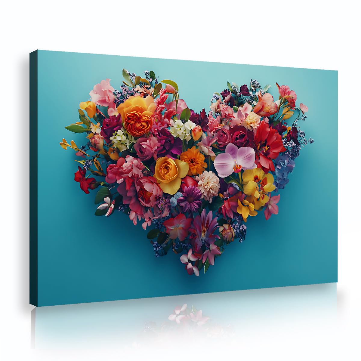 CHERHERART Canvas Wall Art Romantic Love Artwork Wall Canvas for Living Room Bedroom Dining Room Colourful Heart Floral Bouquet Poster Prints 45x70cm Innerframe