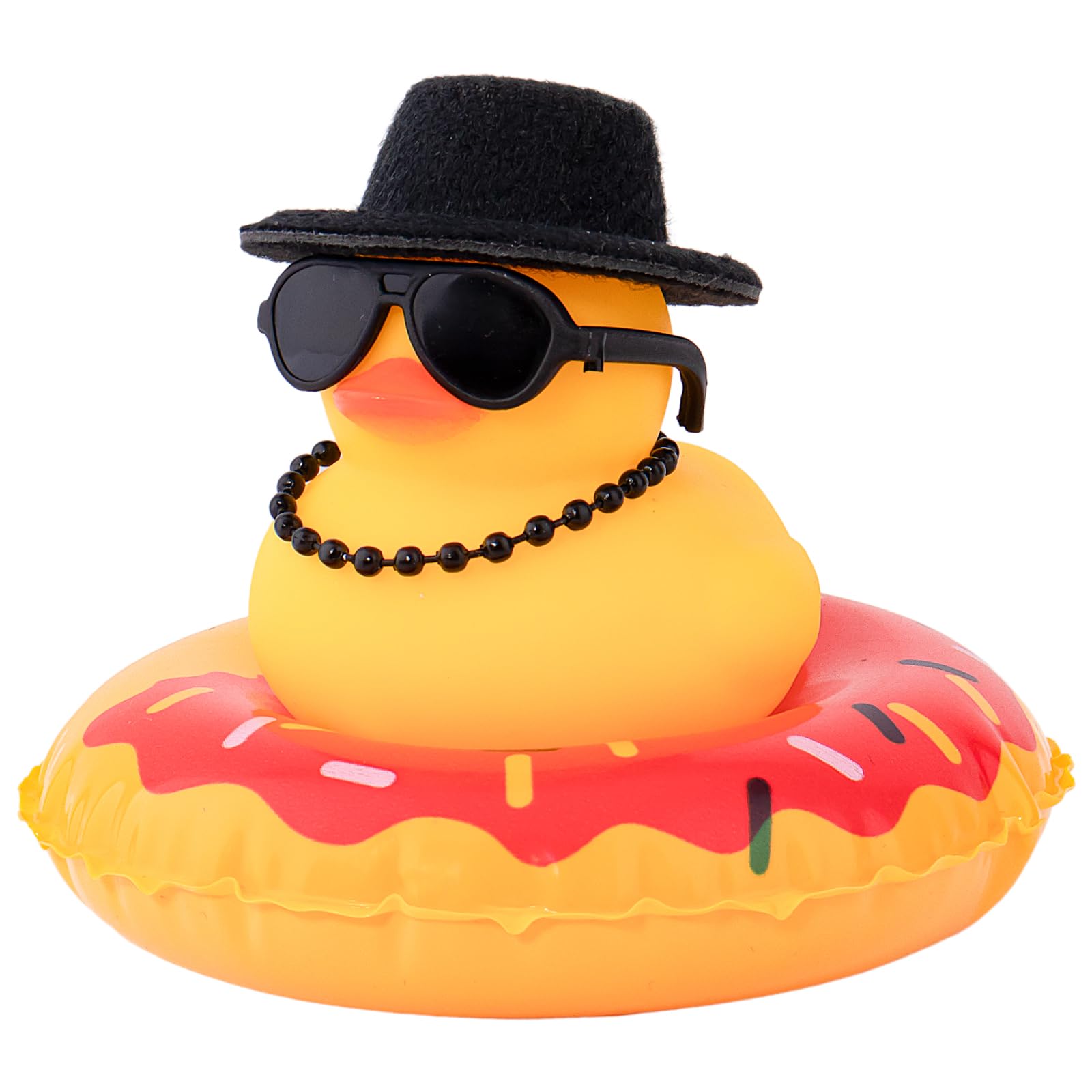 wonuu Rubber Duck Car Decorations Cute Car Accessories Dashboard Car Ornament with Cowboy Hat Swim Ring Colour Necklace and Sunglasses