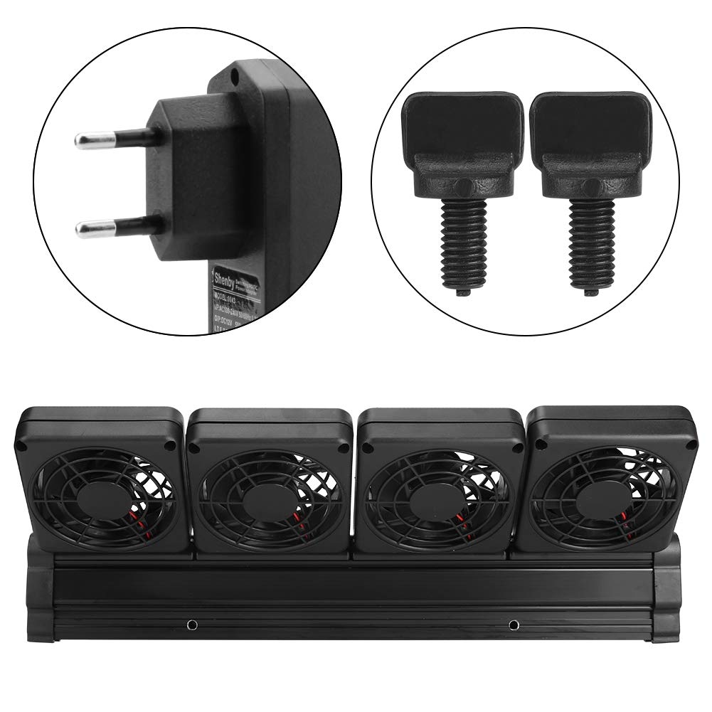 Rengue 4-Kopf-Aquarium-Kühlventilator mit um 100 Grad Drehbarem Hang-On-Design für Aquarien, Einstellbare Geschwindigkeit, Leiser Betrieb Reduziert die Wassertemperatur um 3–4 °C (EU-Stecker)
