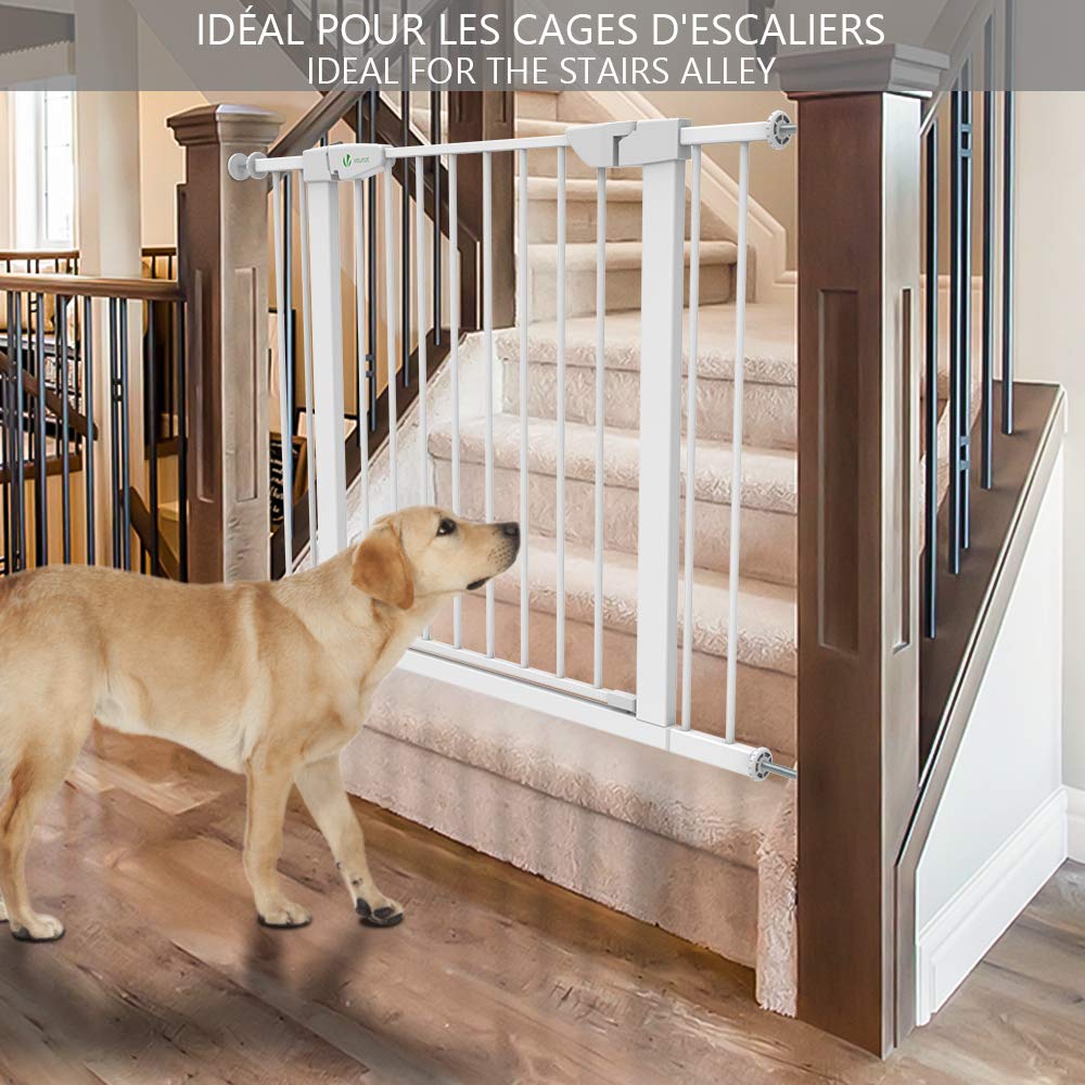 VOUNOT® Puertas de Seguridad, 75-108 cm, Barrera Escalera para Perros, Sin Taladrar, Blanco