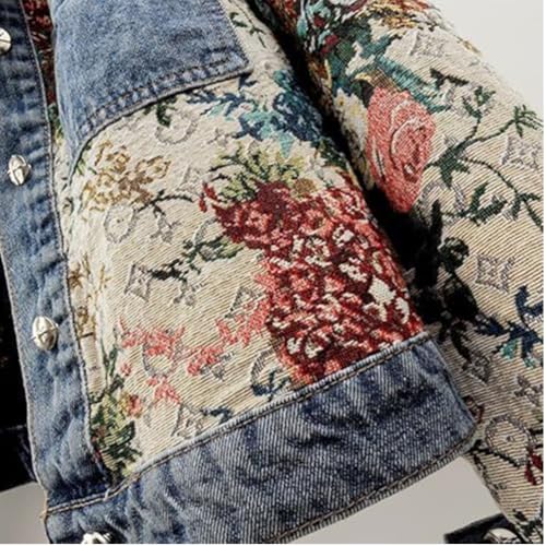 Women's Long-Sleeved Sweet Peter Pan Collar Denim Jacket Floral Cropped Denim Jacket Jacquard Versatile3