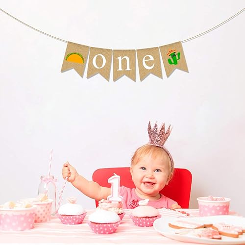 Miniatura 4 de ONE - Cartel para silla alta, yute mexicano, arpillera, cinco de mayo, taco, cactus, bebé, 1er cumpleaños, fiesta, decoración