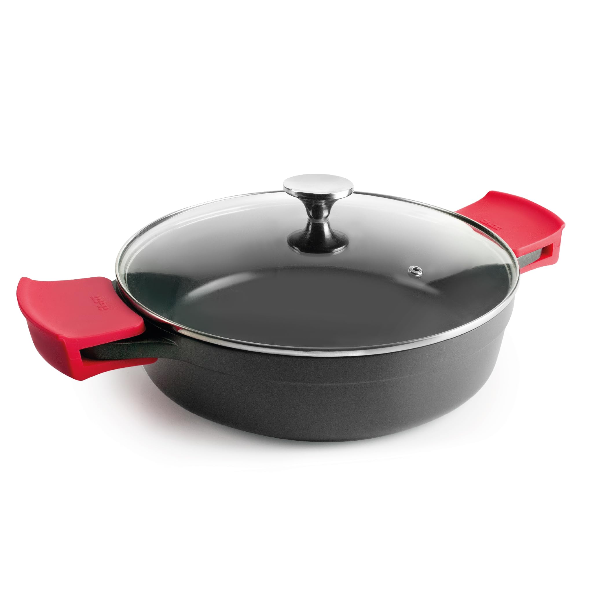 IBILI - Casserole with lid Esben 32 cm, cast Aluminium, Glass lid, Removable Silicone Handles, PFAS Non-Stick, Suitable for Induction