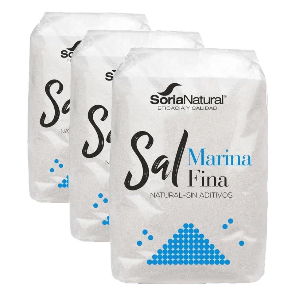 Soria Natural sal marina fina sin refinar soria natural 1 kg. (Paquete de 3)