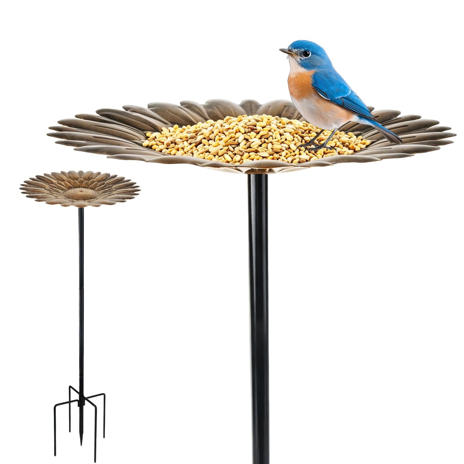 95cm Metal Bird Feeder for Garden, Vintage Freestanding Birdbaths & Support with 5-Prong Base,Outdoor Bird Bath Feeder Bowl for Garden Patio Yard Lawn Decor